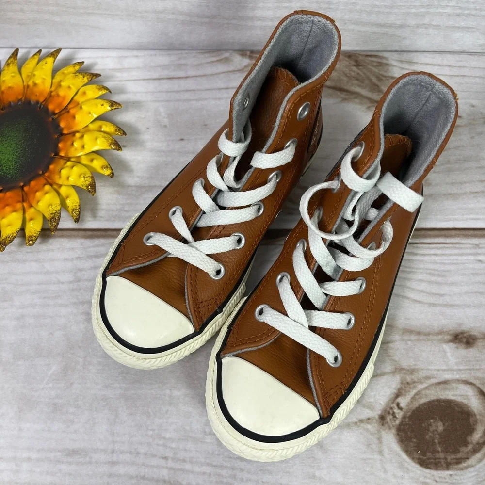 Converse Chuck Taylor All Star High Top Kids Leather Sneakers Brown 11C
